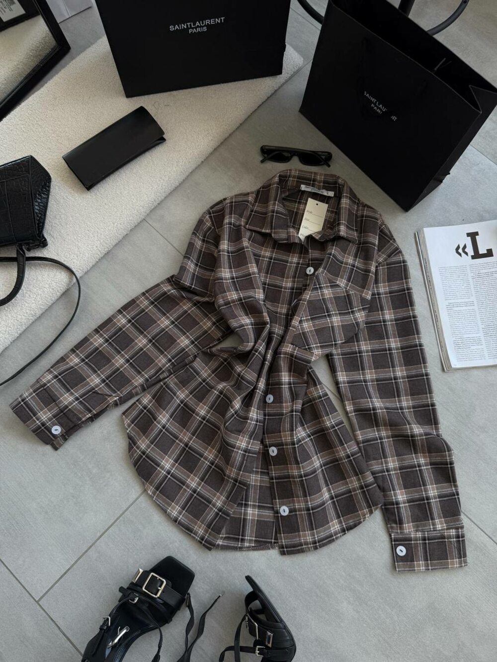 Сорочка в клітинку, колір шоколаду з чорним