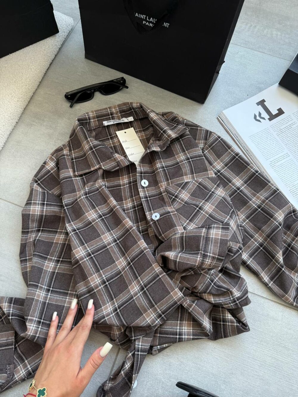 Сорочка в клітинку, колір шоколаду з чорним