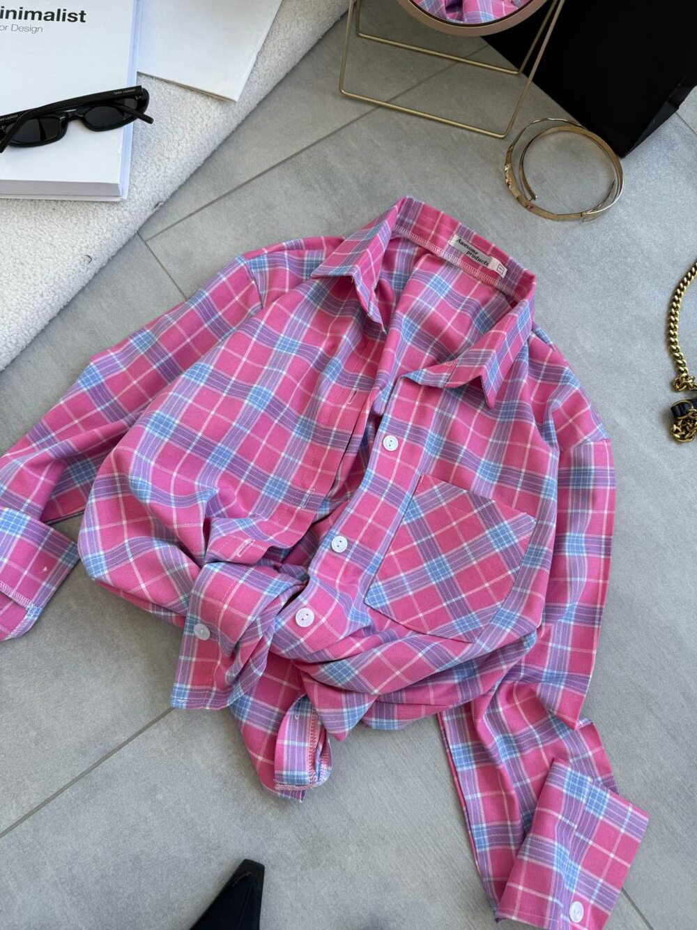 Сорочка у клітинку, колір малиновий