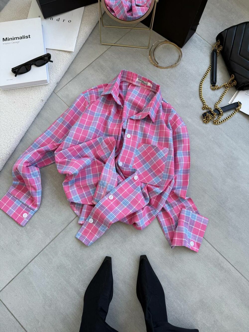 Сорочка у клітинку, колір малиновий