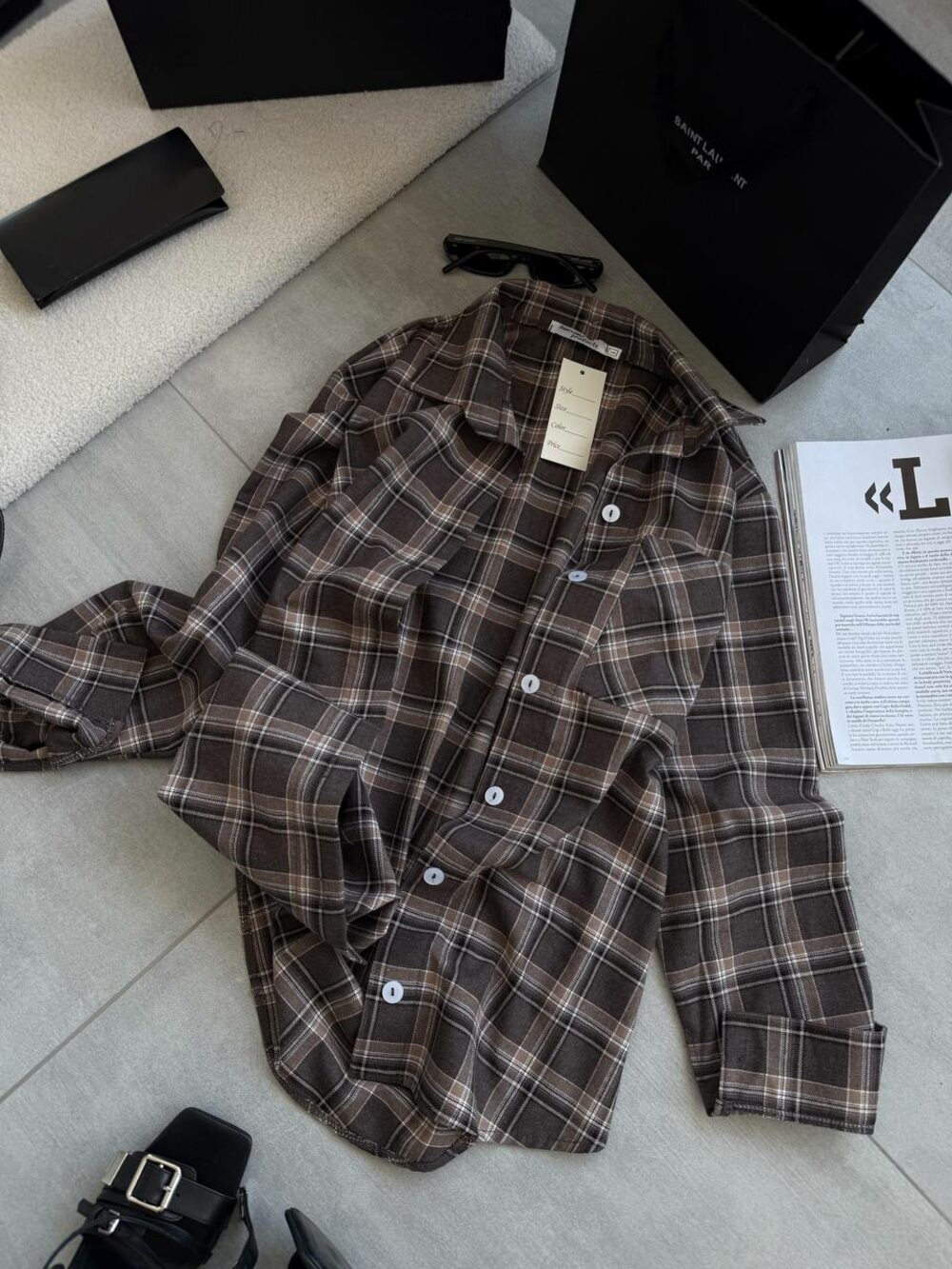 Сорочка в клітинку, колір шоколаду з чорним