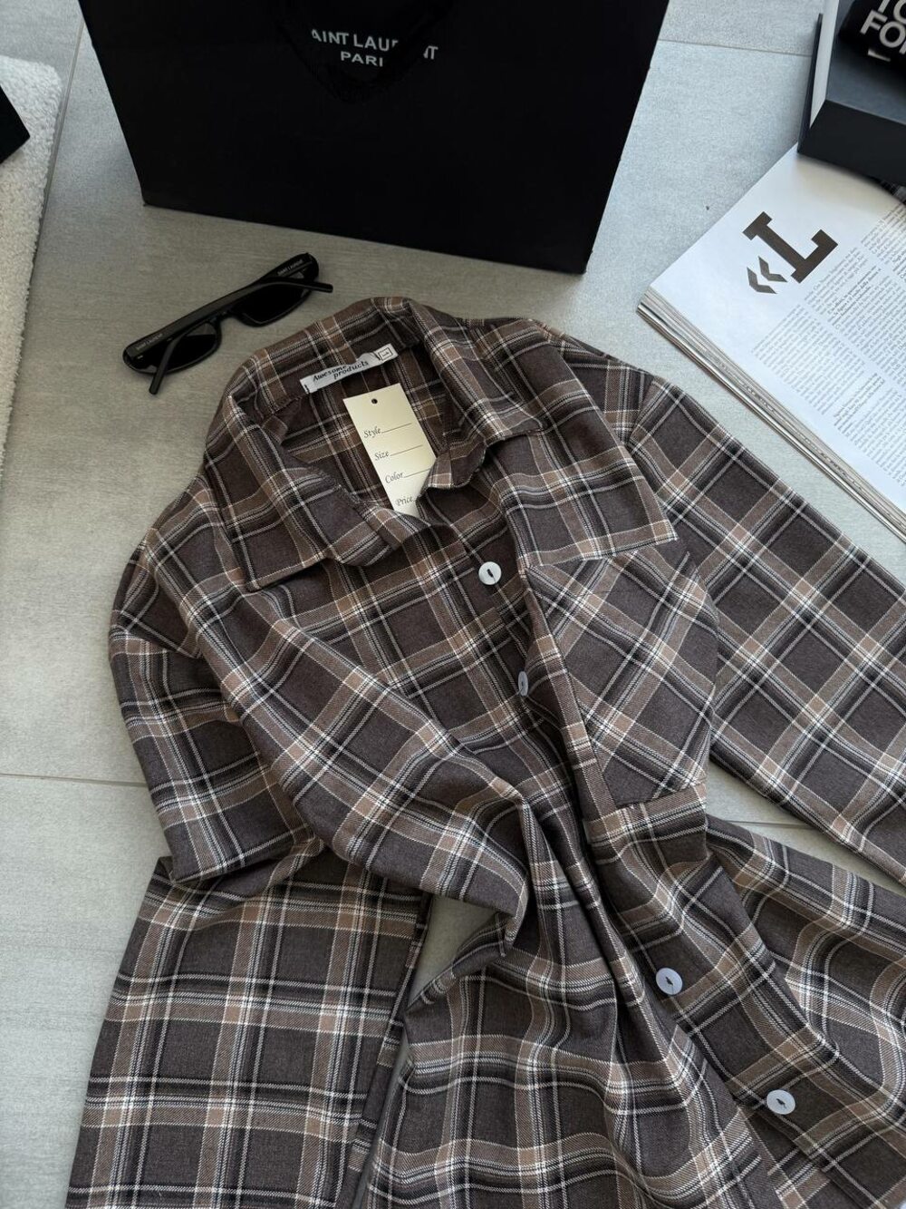 Сорочка в клітинку, колір шоколаду з чорним