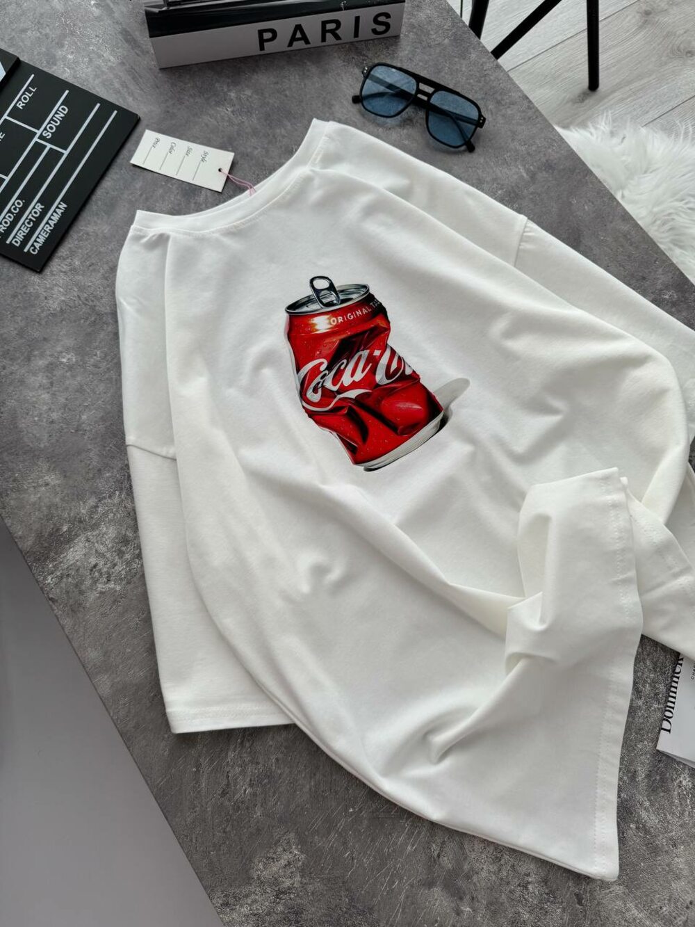 Футболка оверсайз з принтом, колір молочний