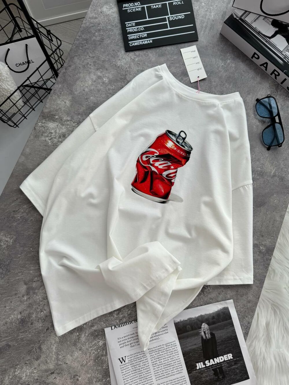 Футболка оверсайз з принтом, колір молочний