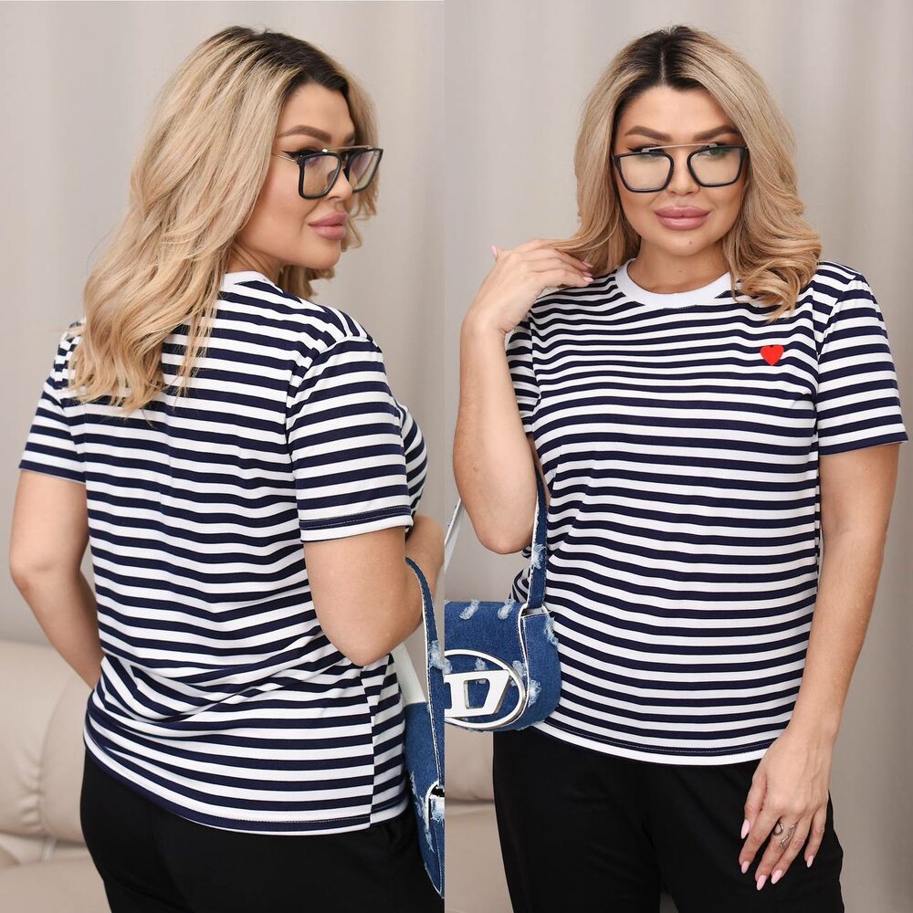 Футболка с сердцем, цвет полоски темно-синий