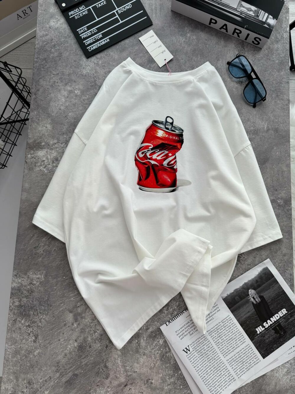 Футболка оверсайз з принтом, колір молочний