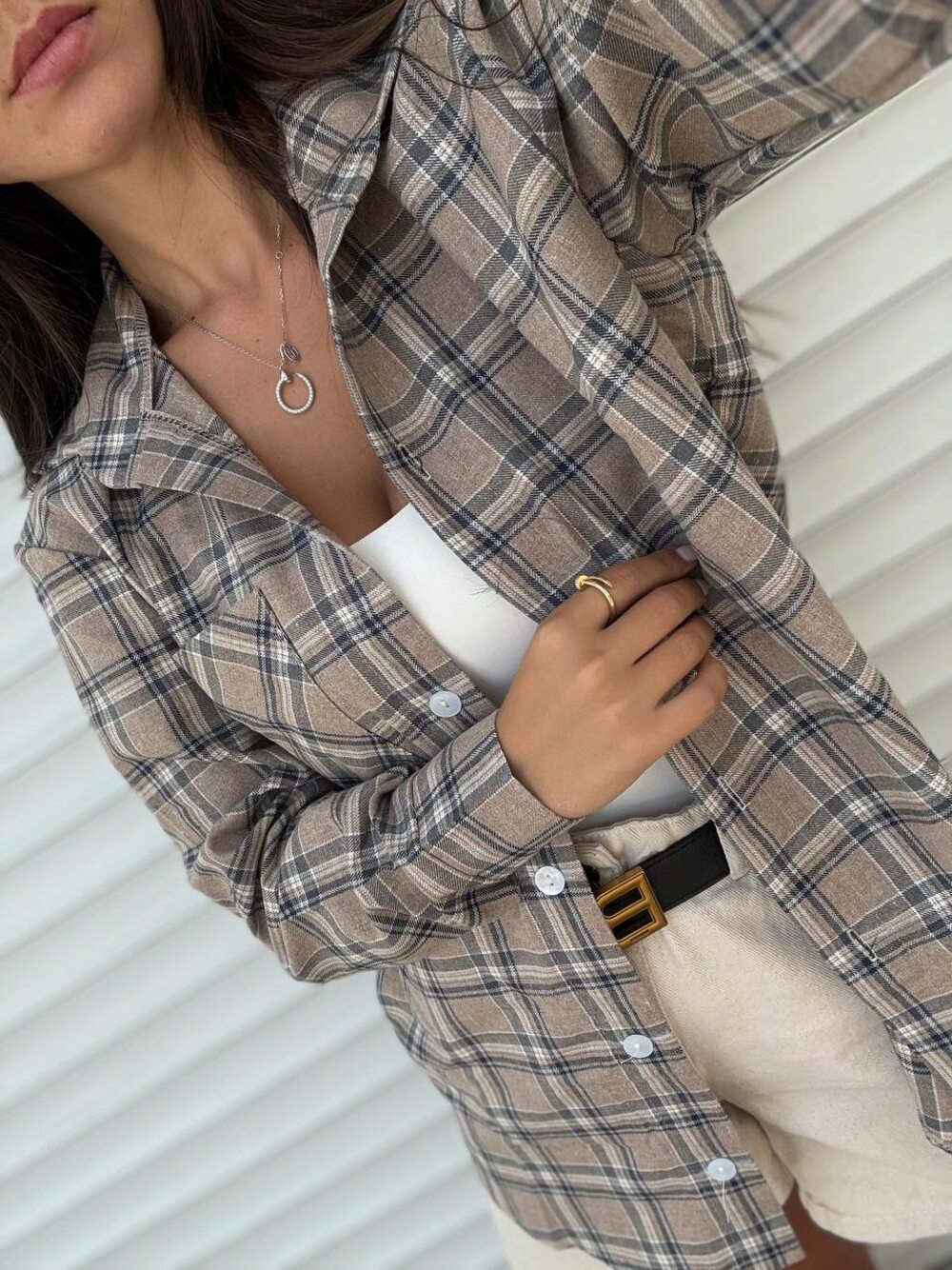 Сорочка в клітинку, колір моко