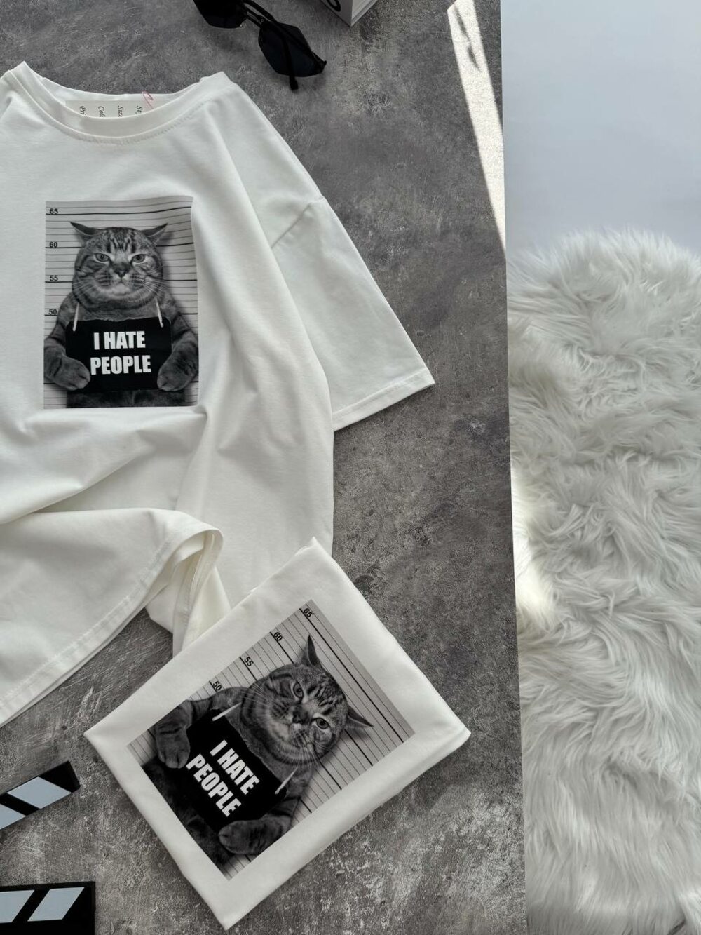 Футболка “I hate people”, цвет молочный