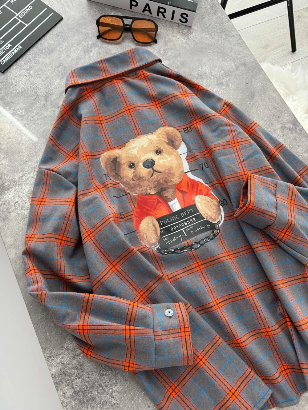 Сорочка в клітинку з принтом TED, колір сірий