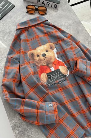 Рубашка в клеточку с принтом “TED”, цвет серый