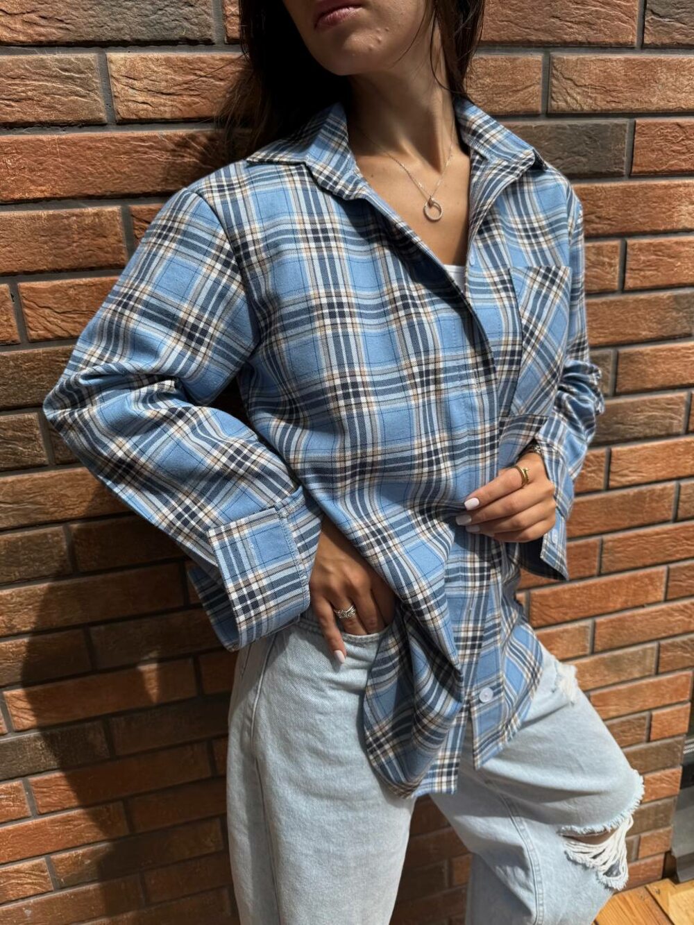 Сорочка у клітинку, колір блакитний