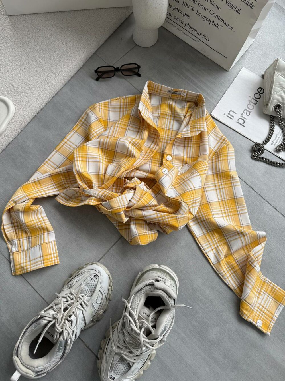 Сорочка у клітинку, колір жовтий з бежевим