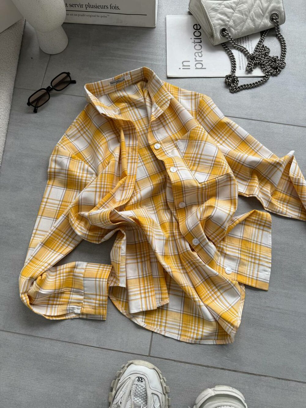 Сорочка у клітинку, колір жовтий з бежевим