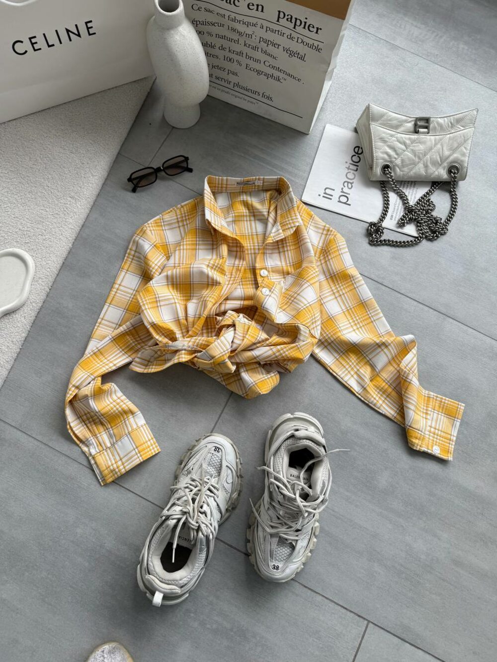 Сорочка у клітинку, колір жовтий з бежевим