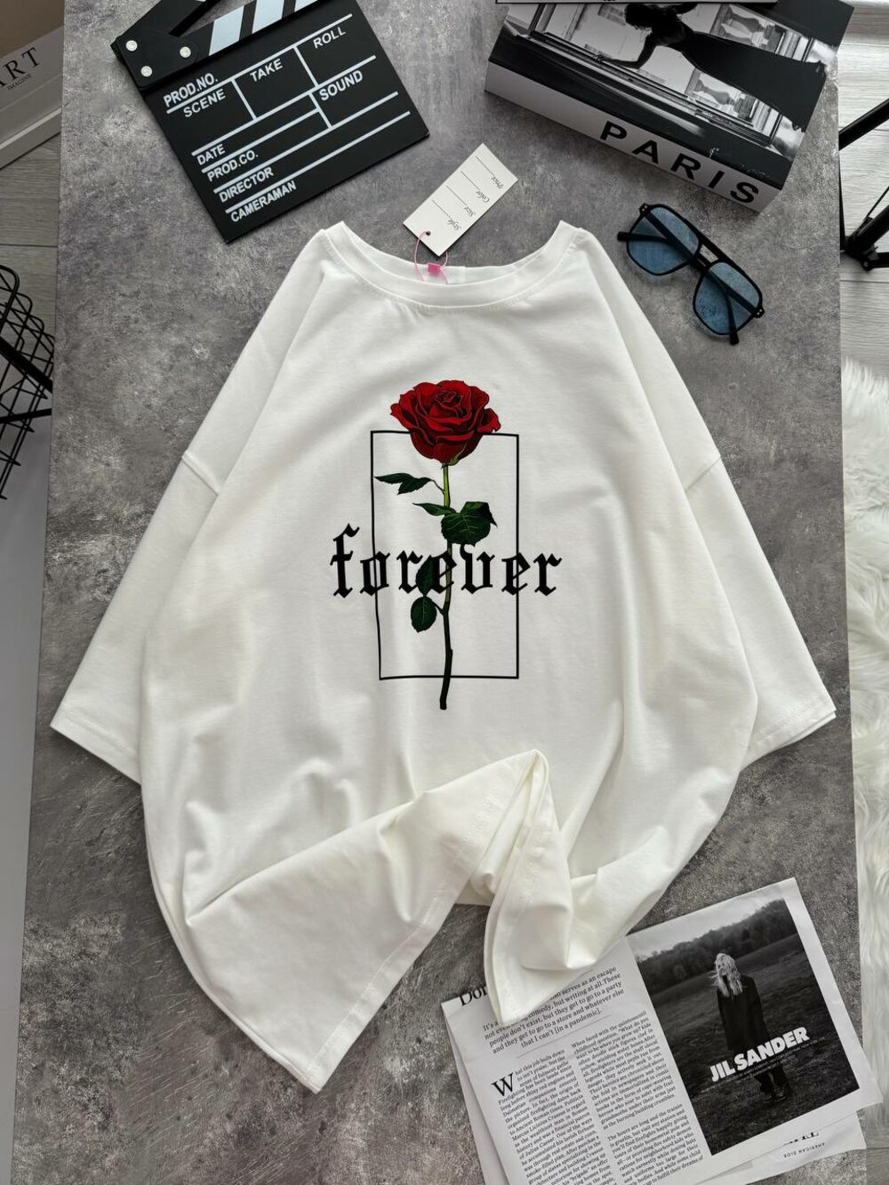 Футболка оверсайз з принтом, колір молочний