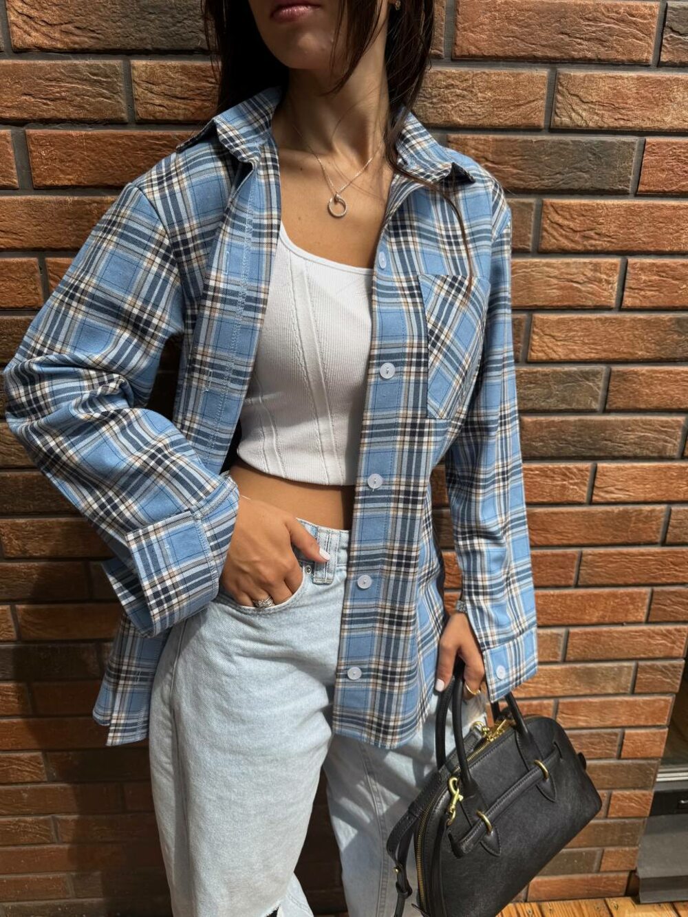 Сорочка у клітинку, колір блакитний