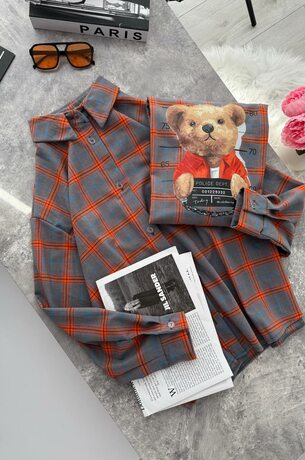 Рубашка в клеточку с принтом “TED”, цвет серый