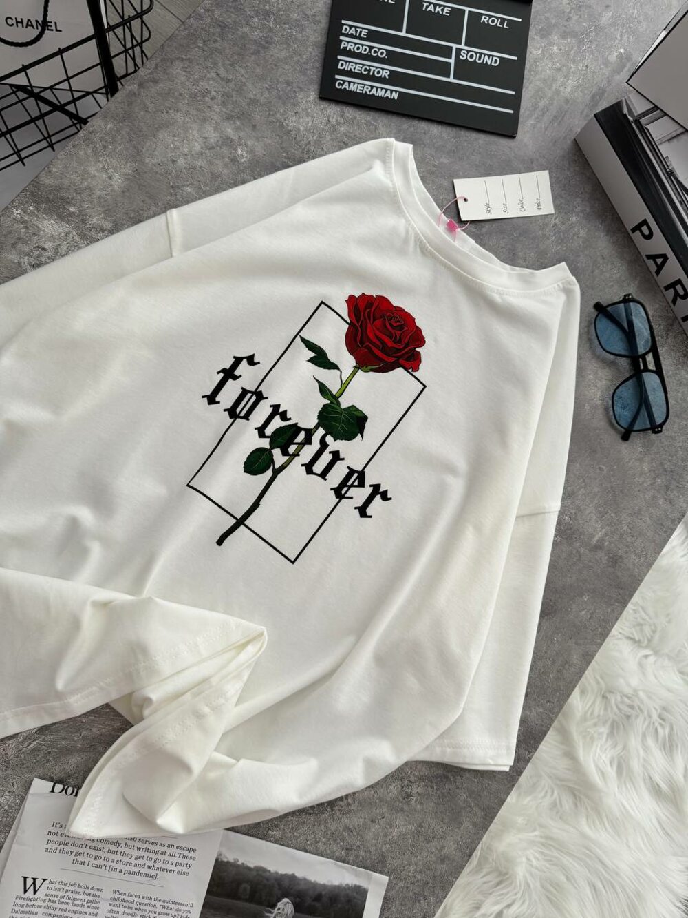 Футболка оверсайз з принтом, колір молочний