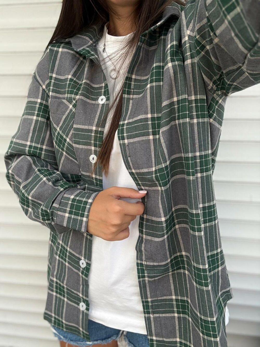 Сорочка у клітинку, колір зелений