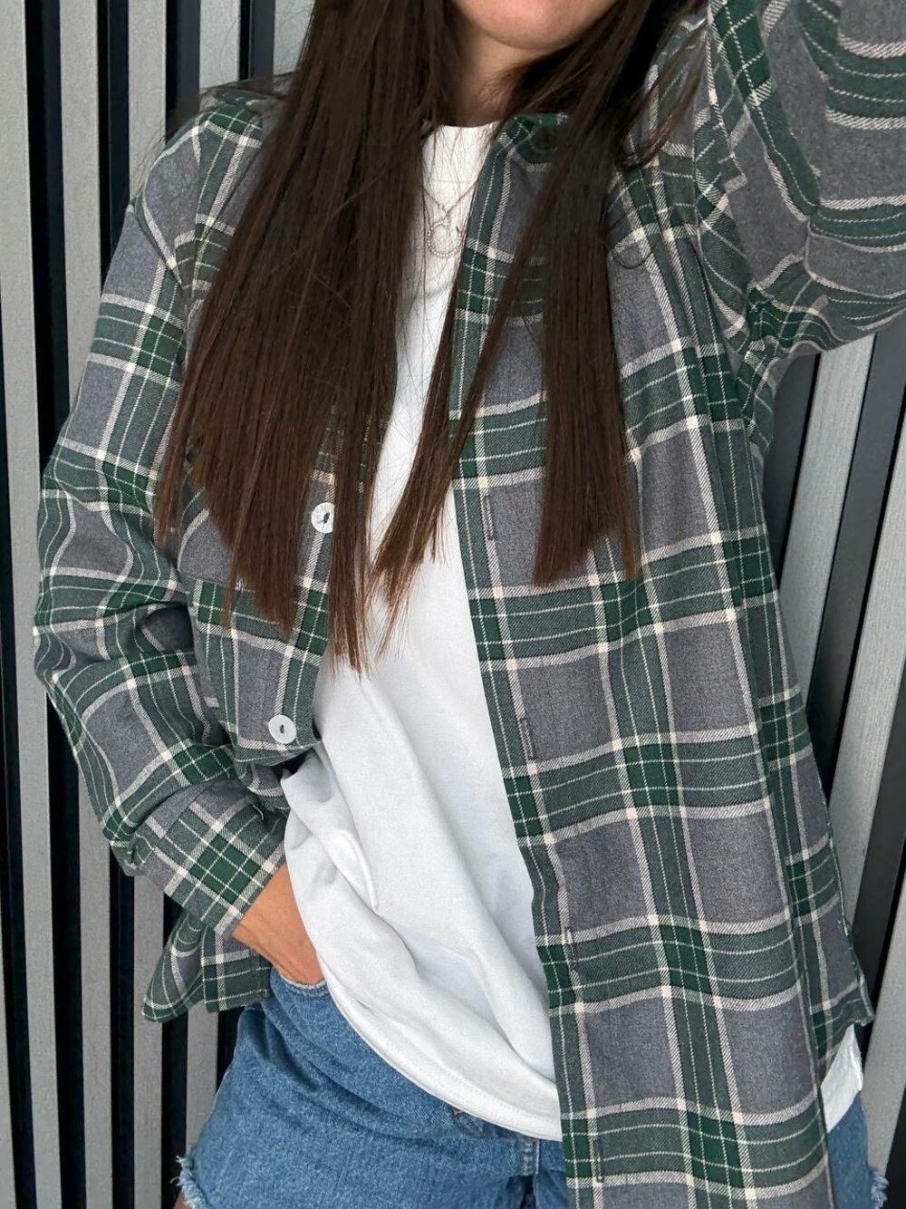 Сорочка у клітинку, колір зелений