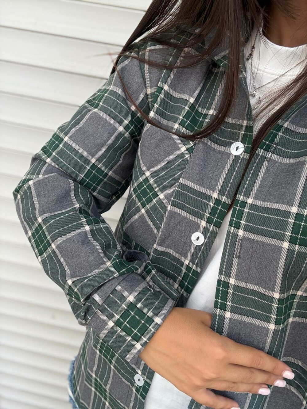 Сорочка у клітинку, колір зелений