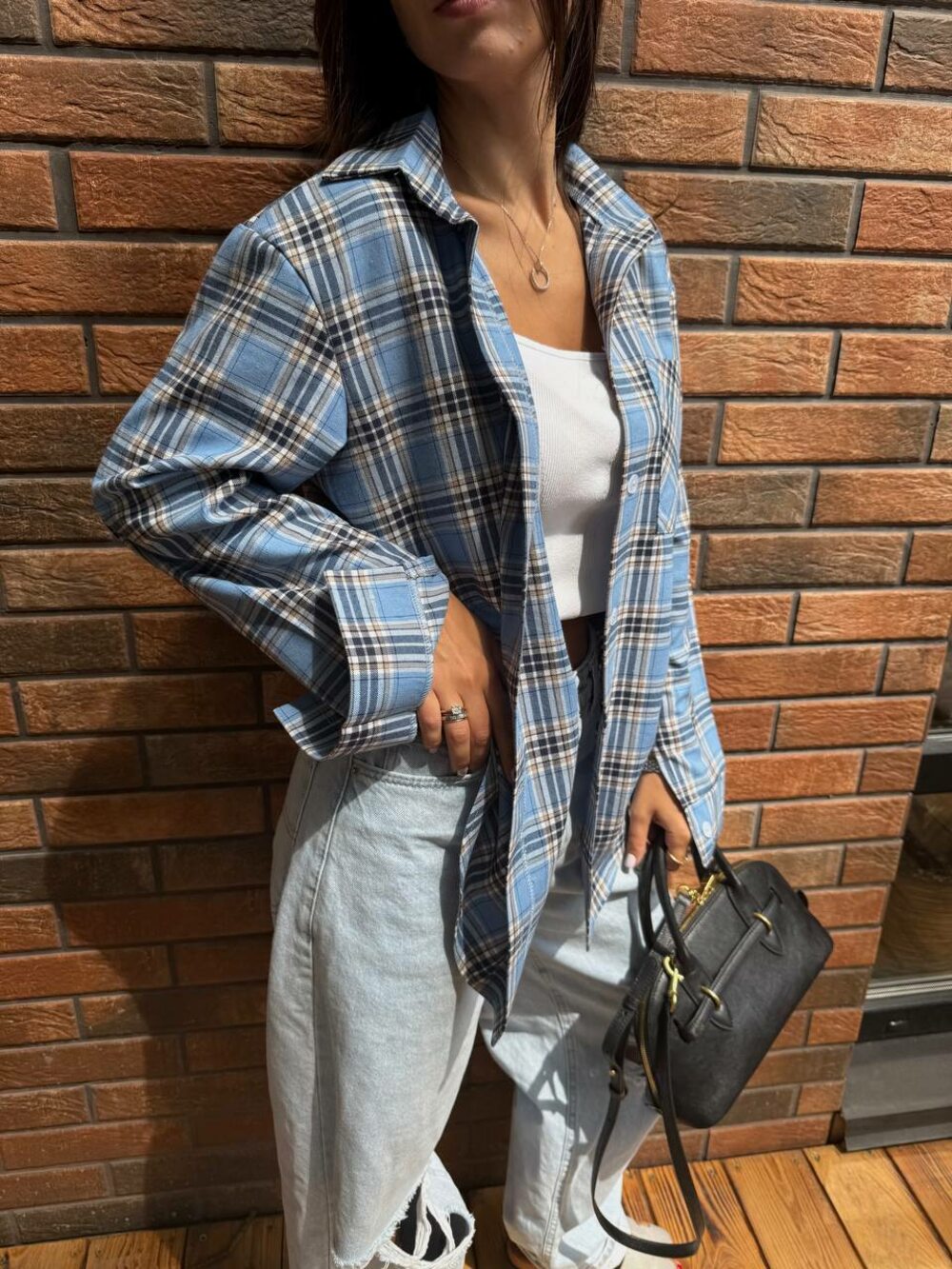 Сорочка у клітинку, колір блакитний