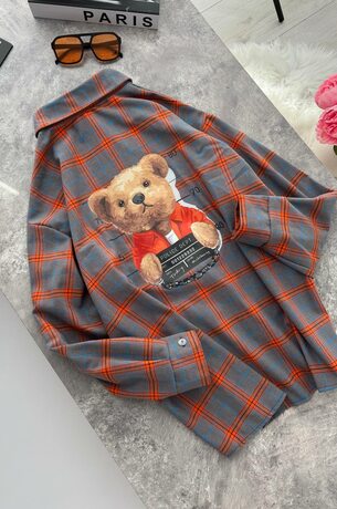 Рубашка в клеточку с принтом “TED”, цвет серый