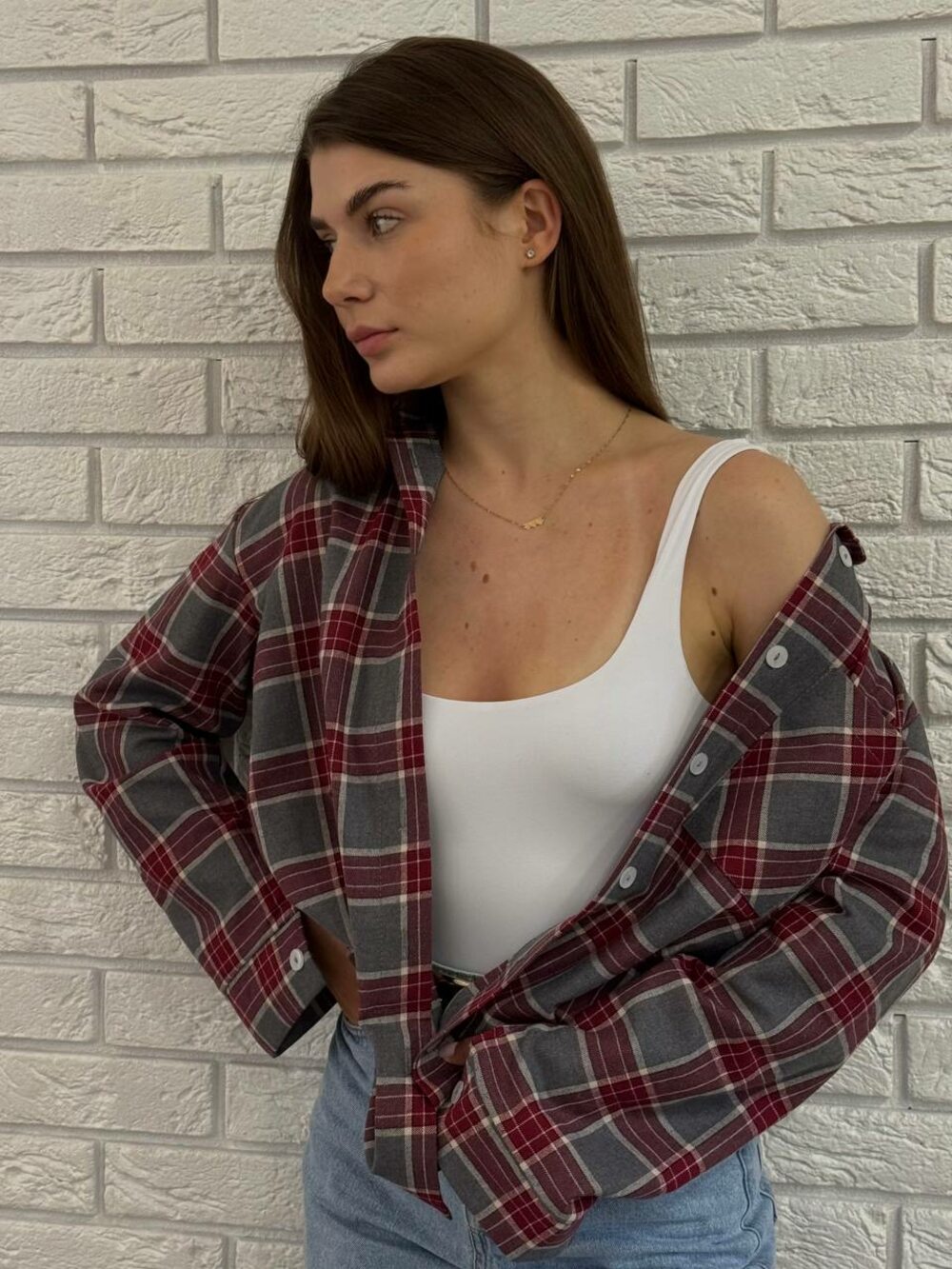 Сорочка у клітинку, колір бордо