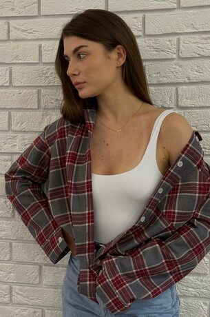 Рубашка в клеточку, цвет бордо