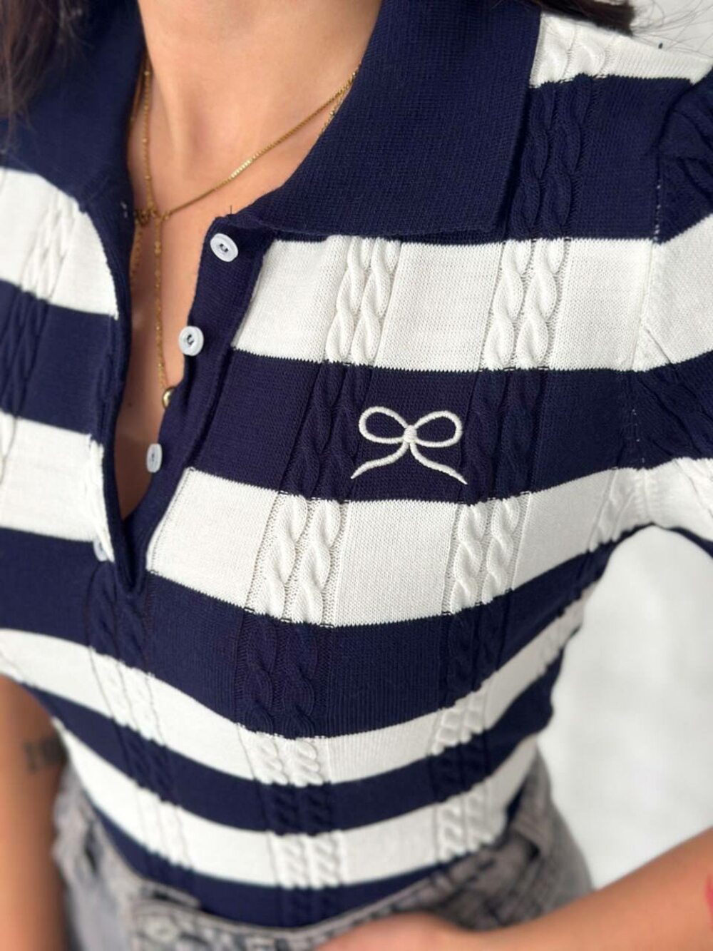 Футболка поло в широкую полоску, цвет полоски синий