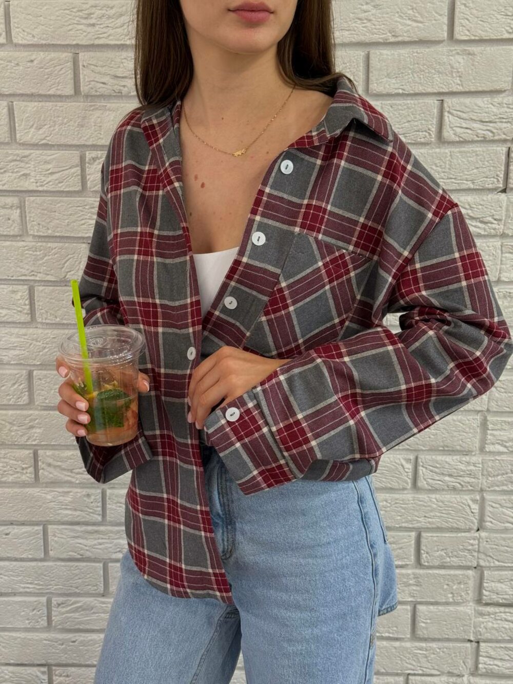 Сорочка у клітинку, колір бордо