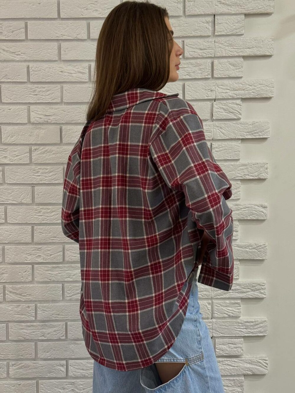 Сорочка у клітинку, колір бордо