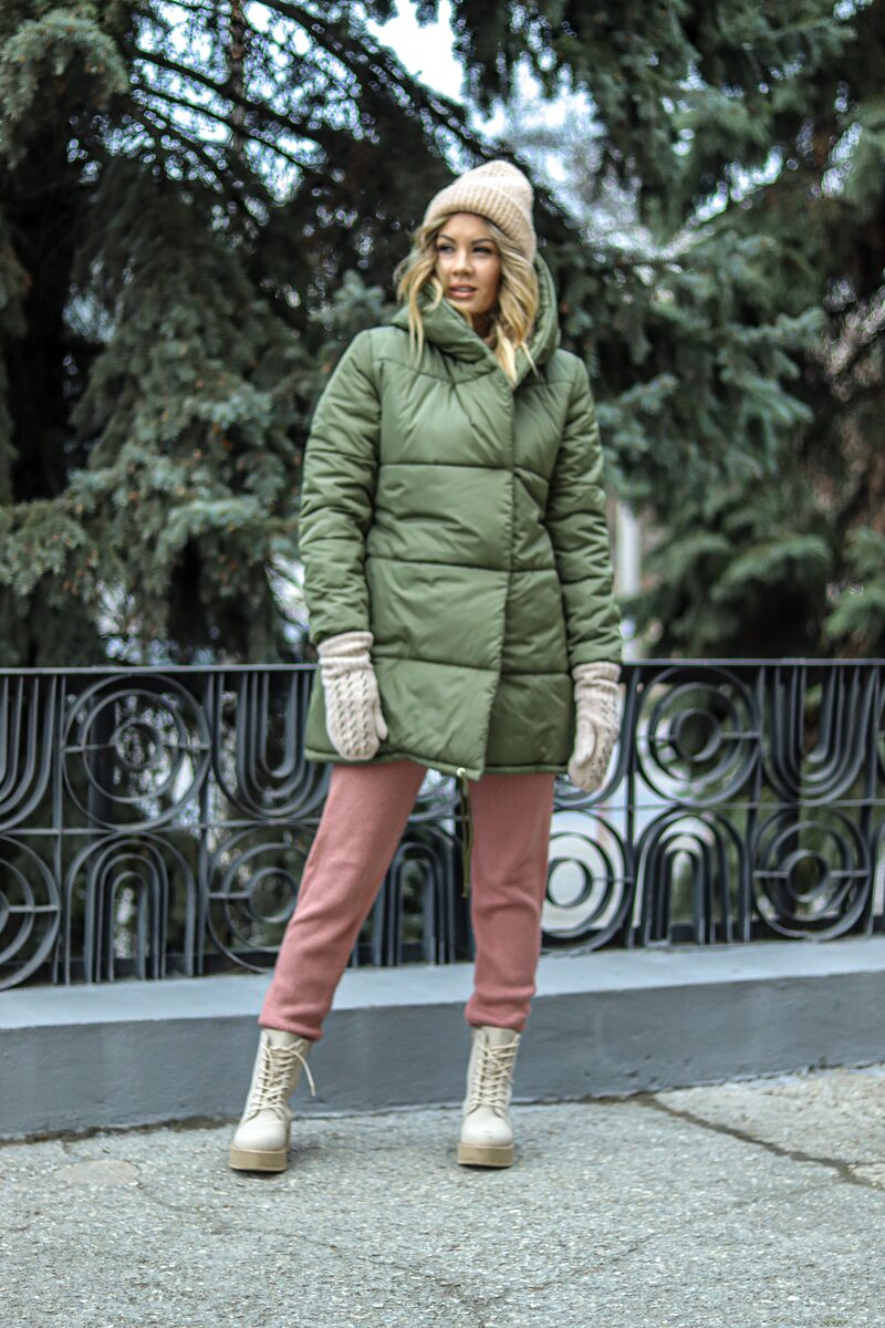 Куртка зимняя женская цвет хаки зефирка