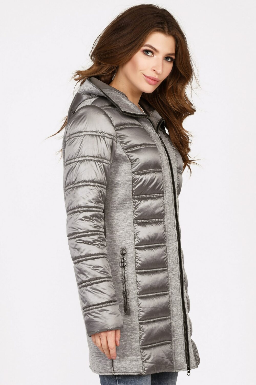 Куртка с пришивным капюшоном змейка метал