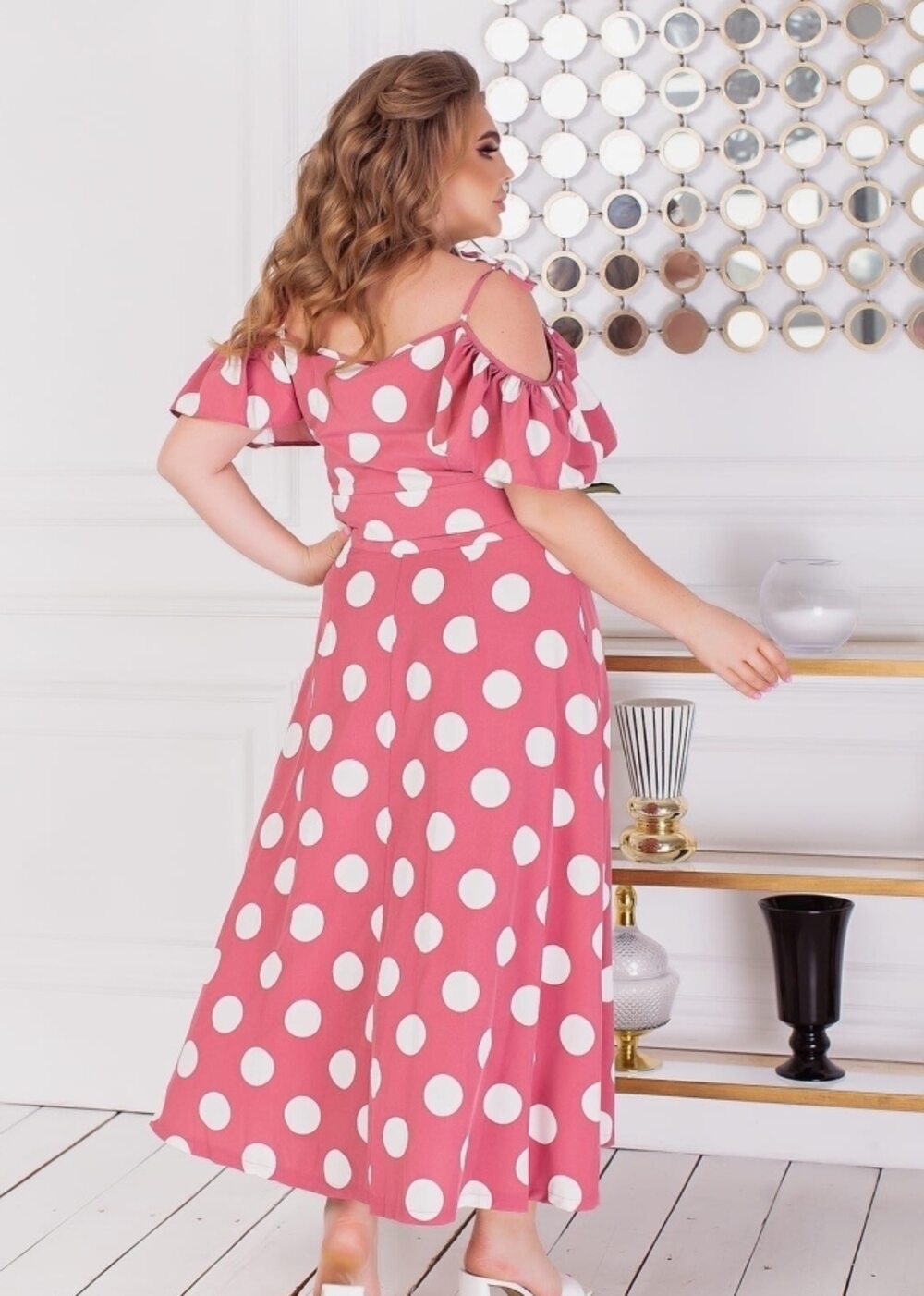 Сарафан розовый в горох