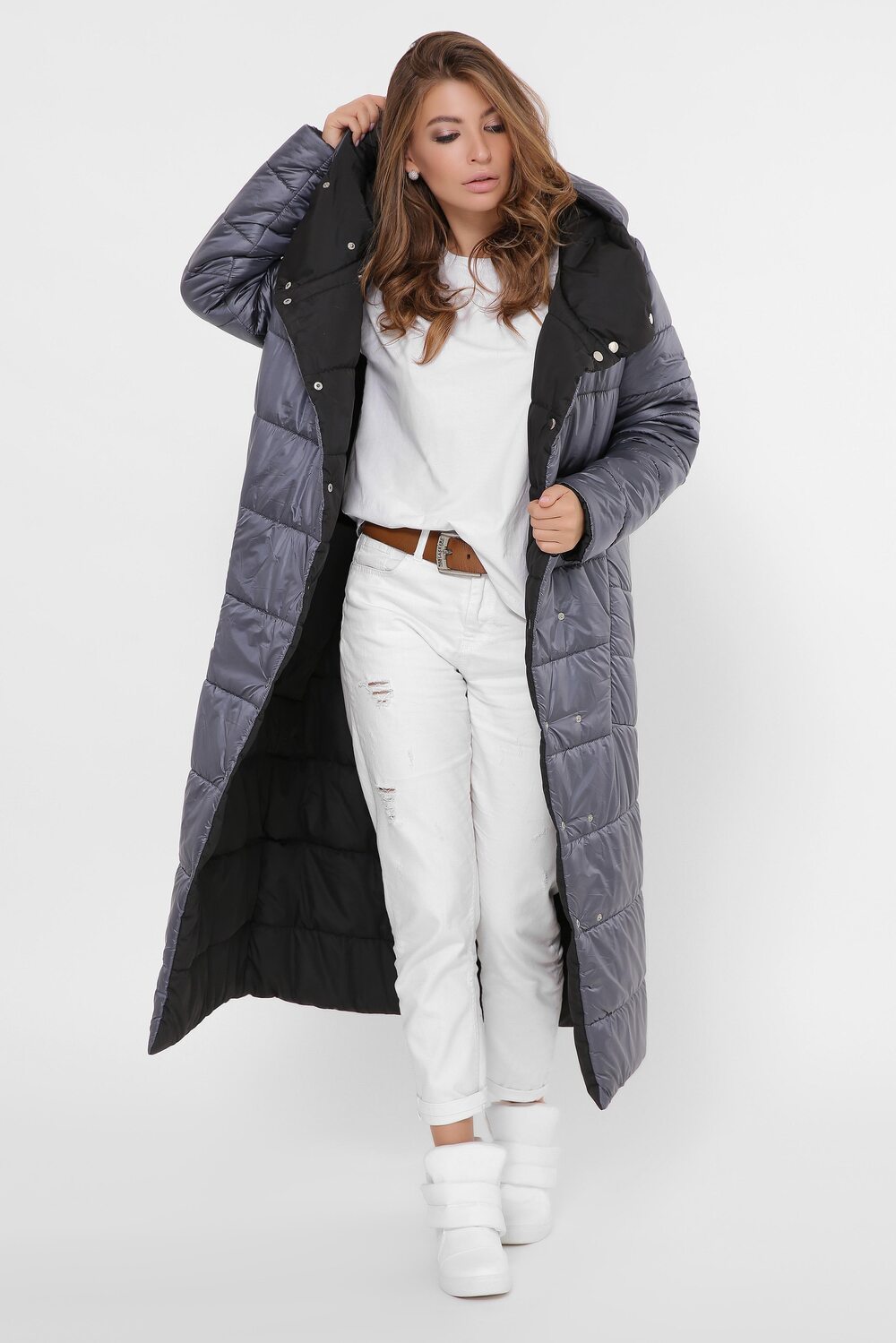 Зимова куртка довга з капюшоном