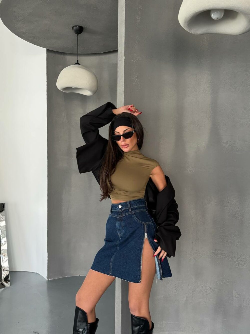 Юбка джинсовая молния сбоку цвет синий