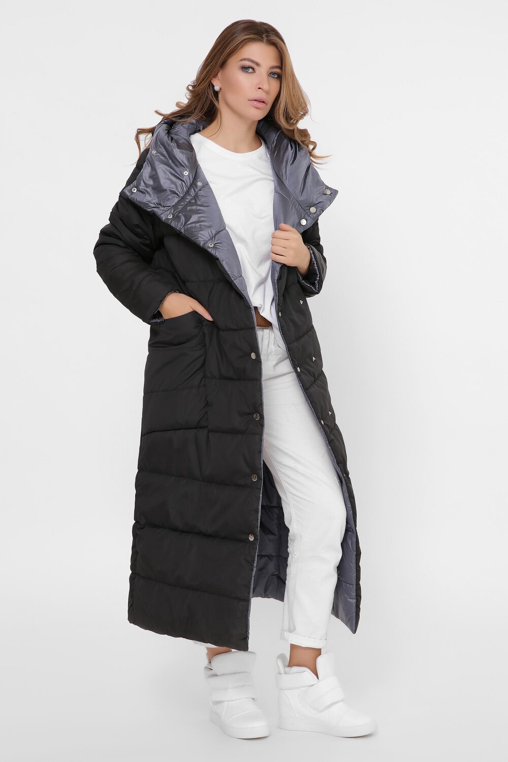Зимова куртка довга з капюшоном
