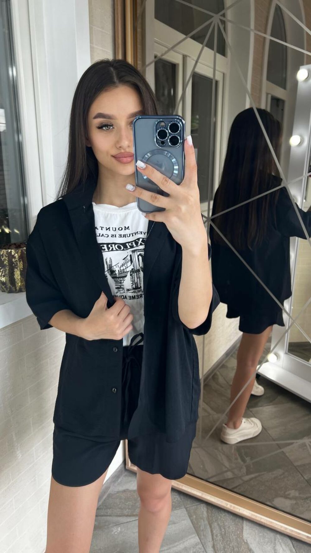 Чорний костюм трійка з шортиками