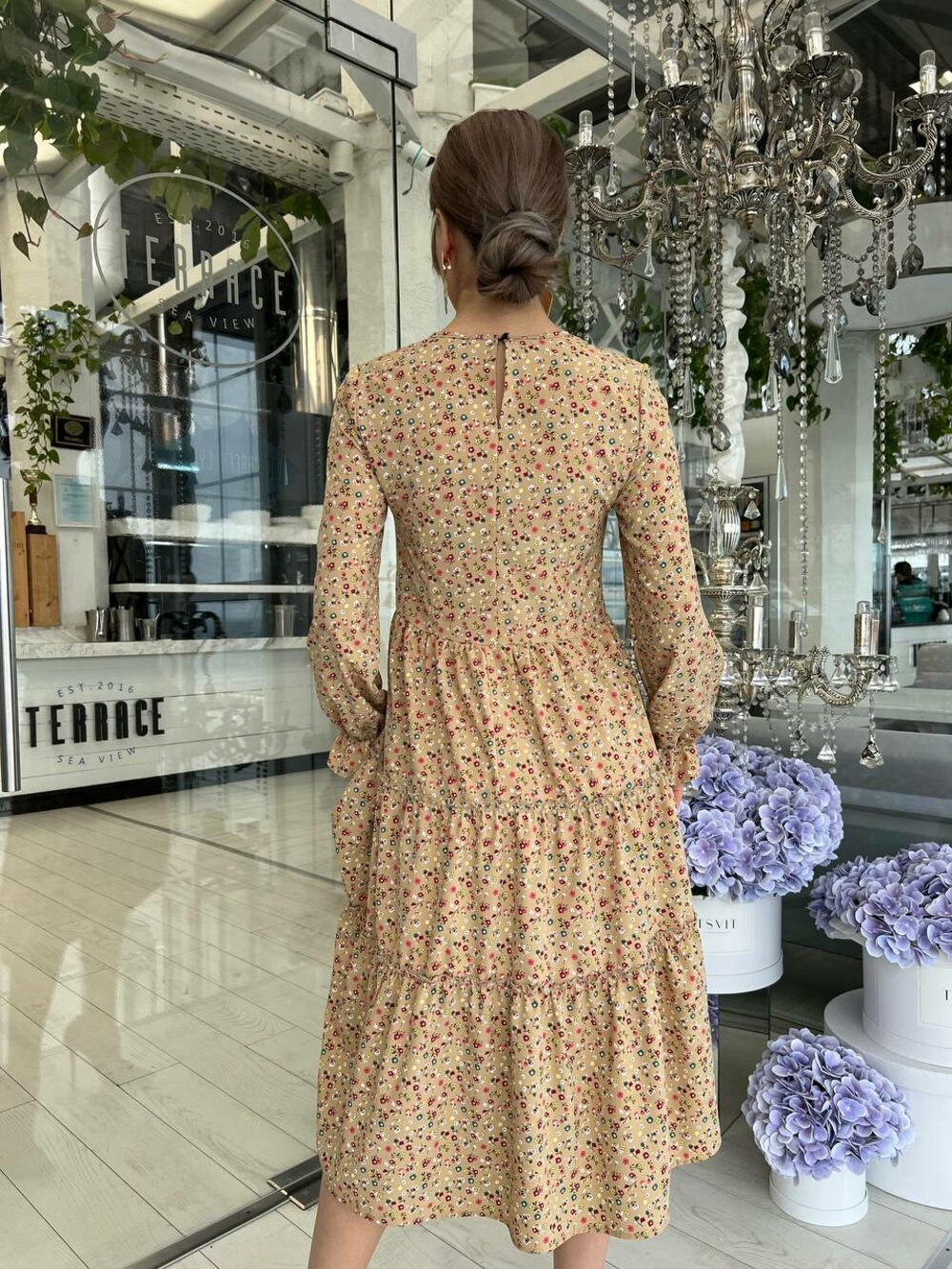 Сарафан бежевий з квіточками довгий у підлогу