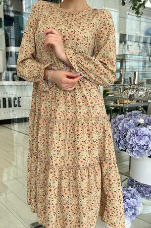 Сарафан бежевый с цветочками длинный в пол