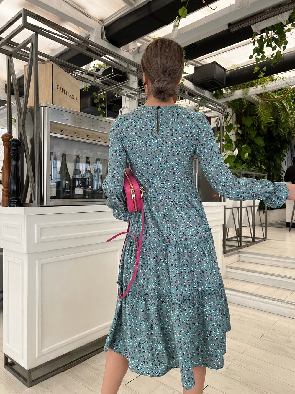 Сарафан бірюзовий з квіточками довгий у підлогу