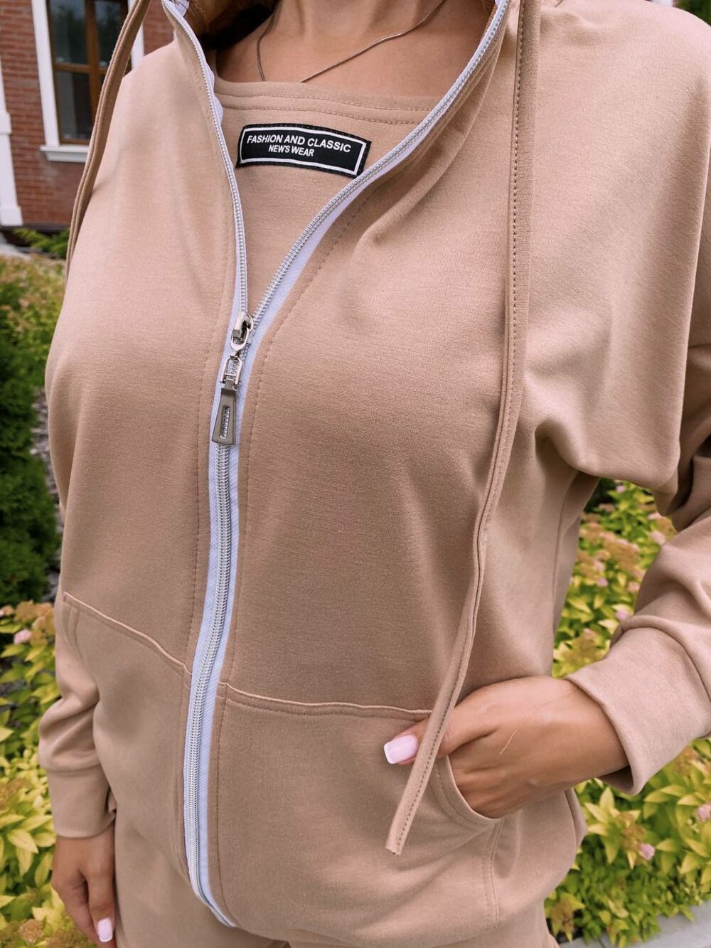 Костюм бежевий трійка з двонитки із шортами