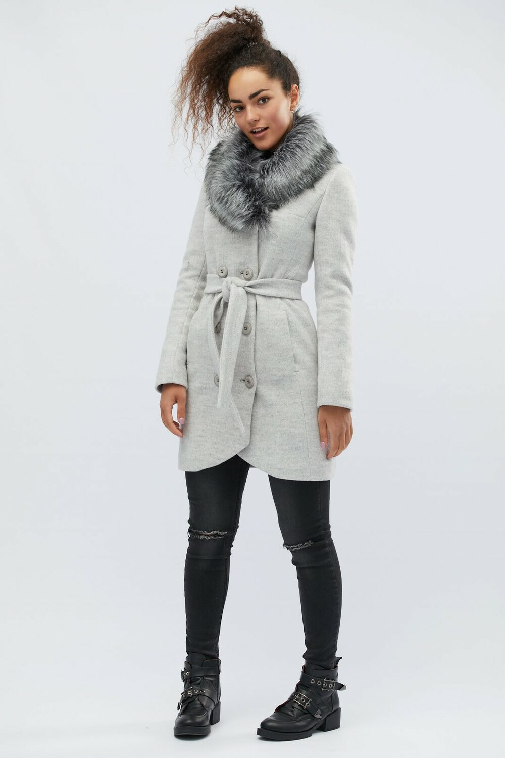 Зимове пальто вовняне колір сірий