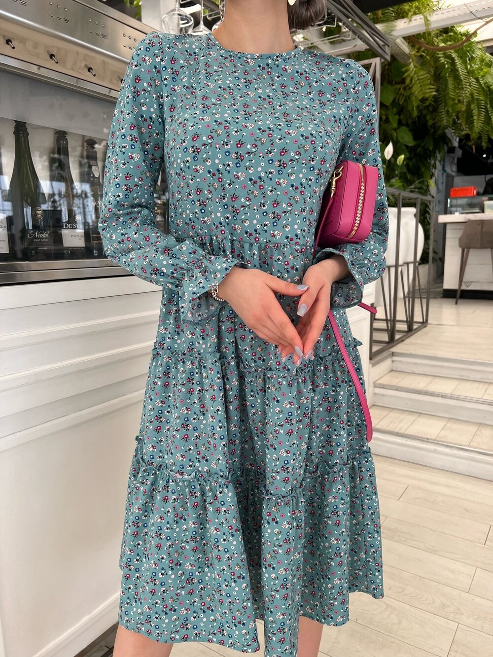 Сарафан бірюзовий з квіточками довгий у підлогу