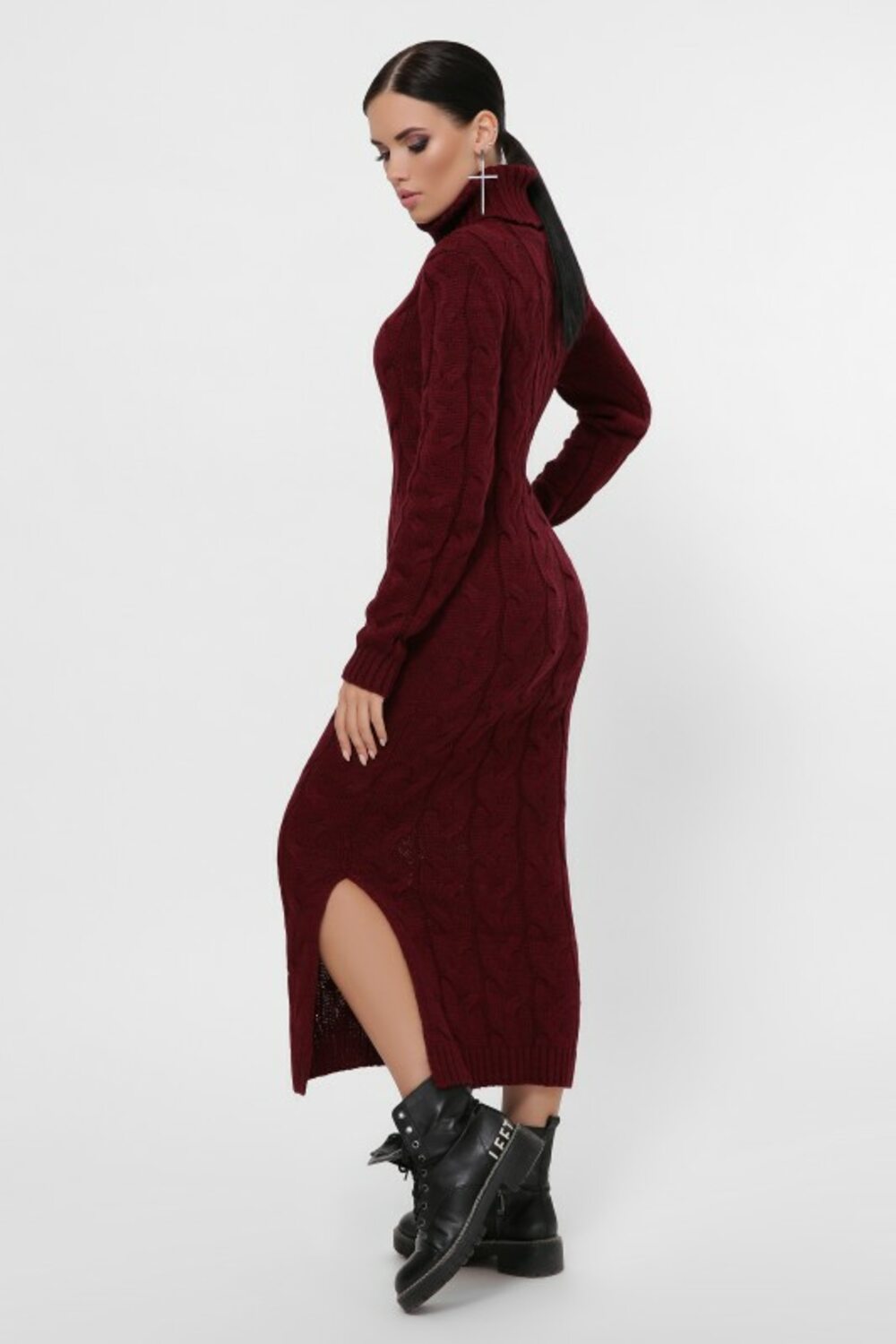 Платье длинное вязаное бордовый цвет