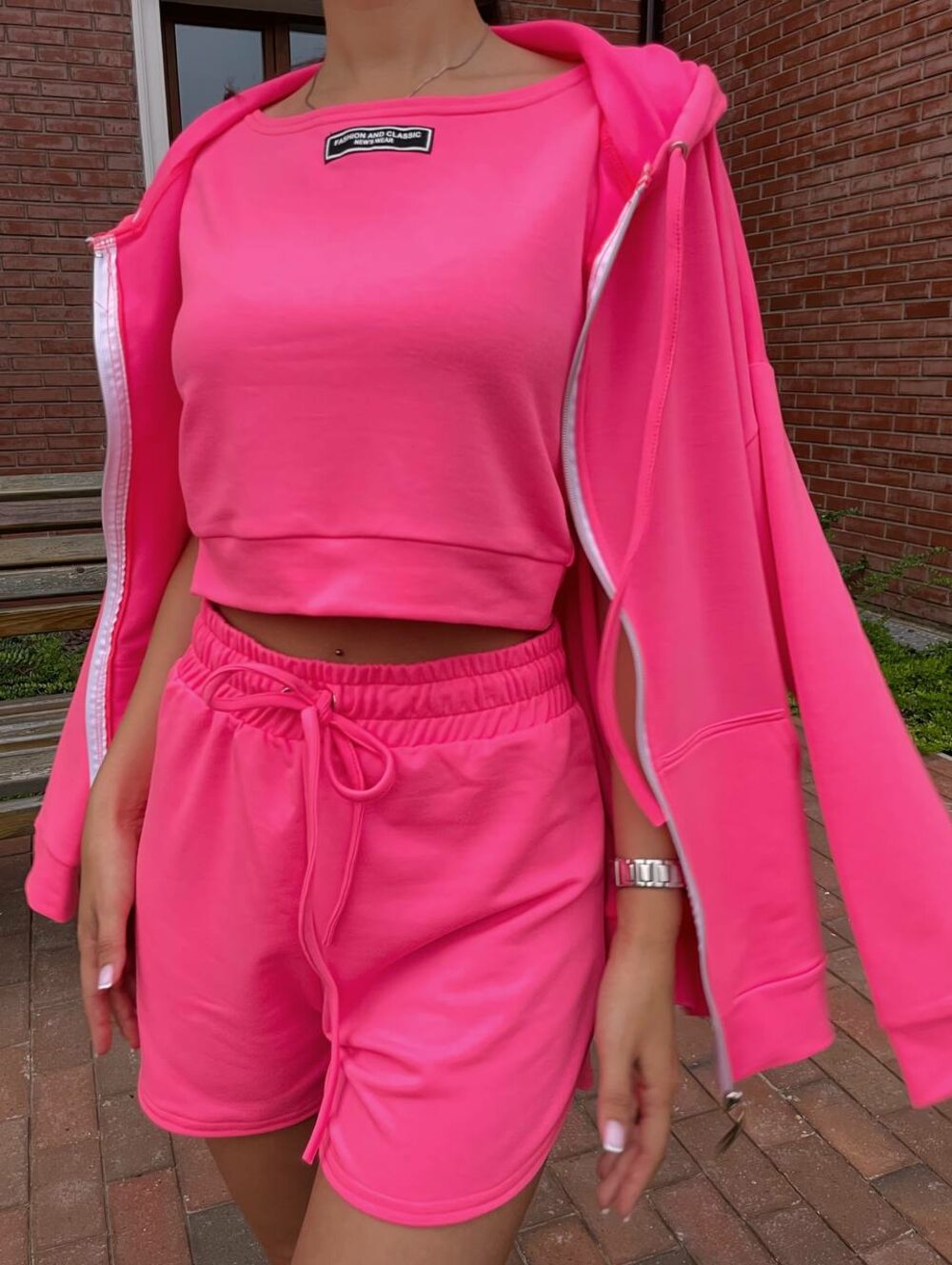 Костюм малиновий трійка з двонитки із шортами