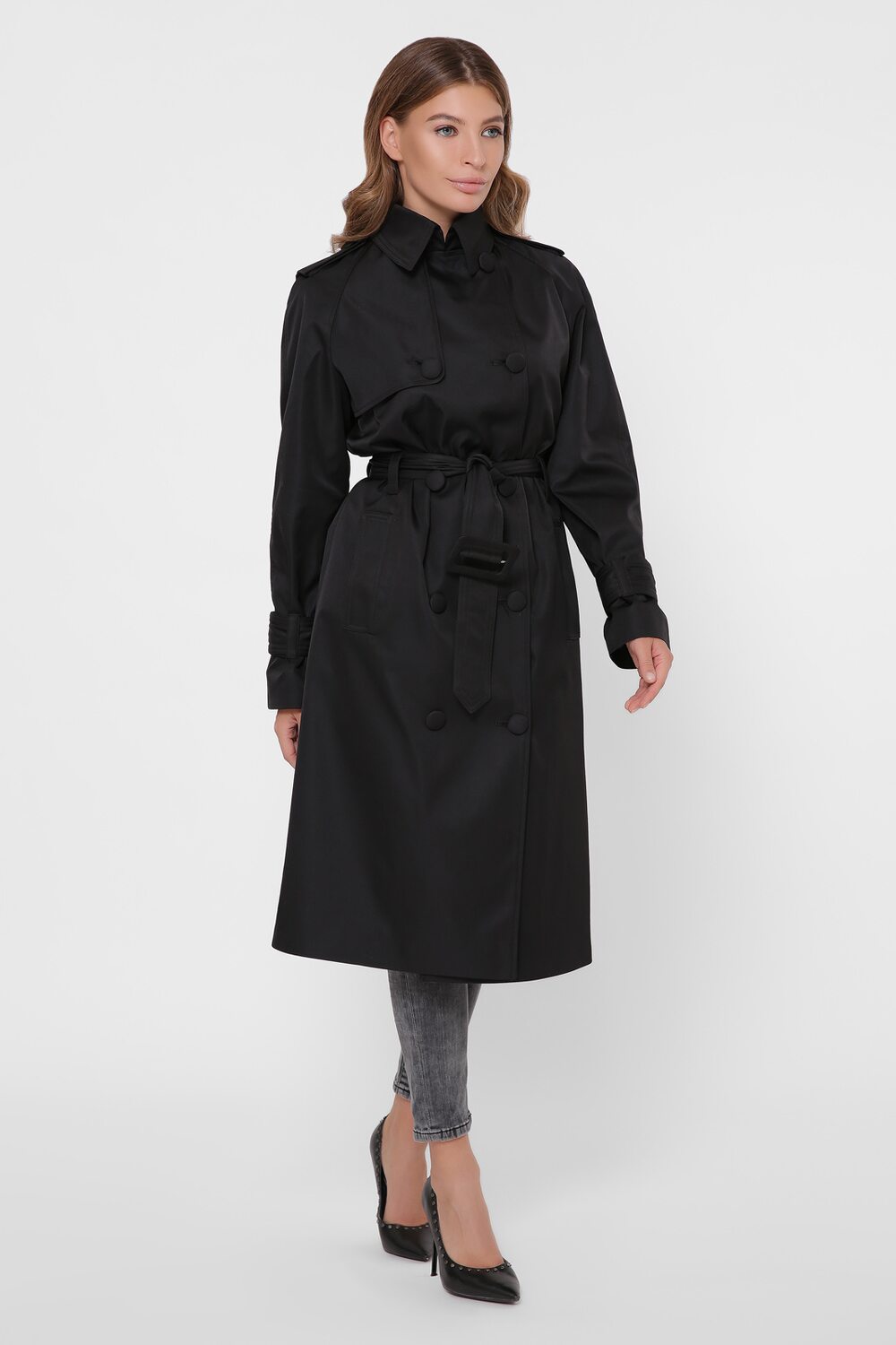 Плащ черный женский с поясом