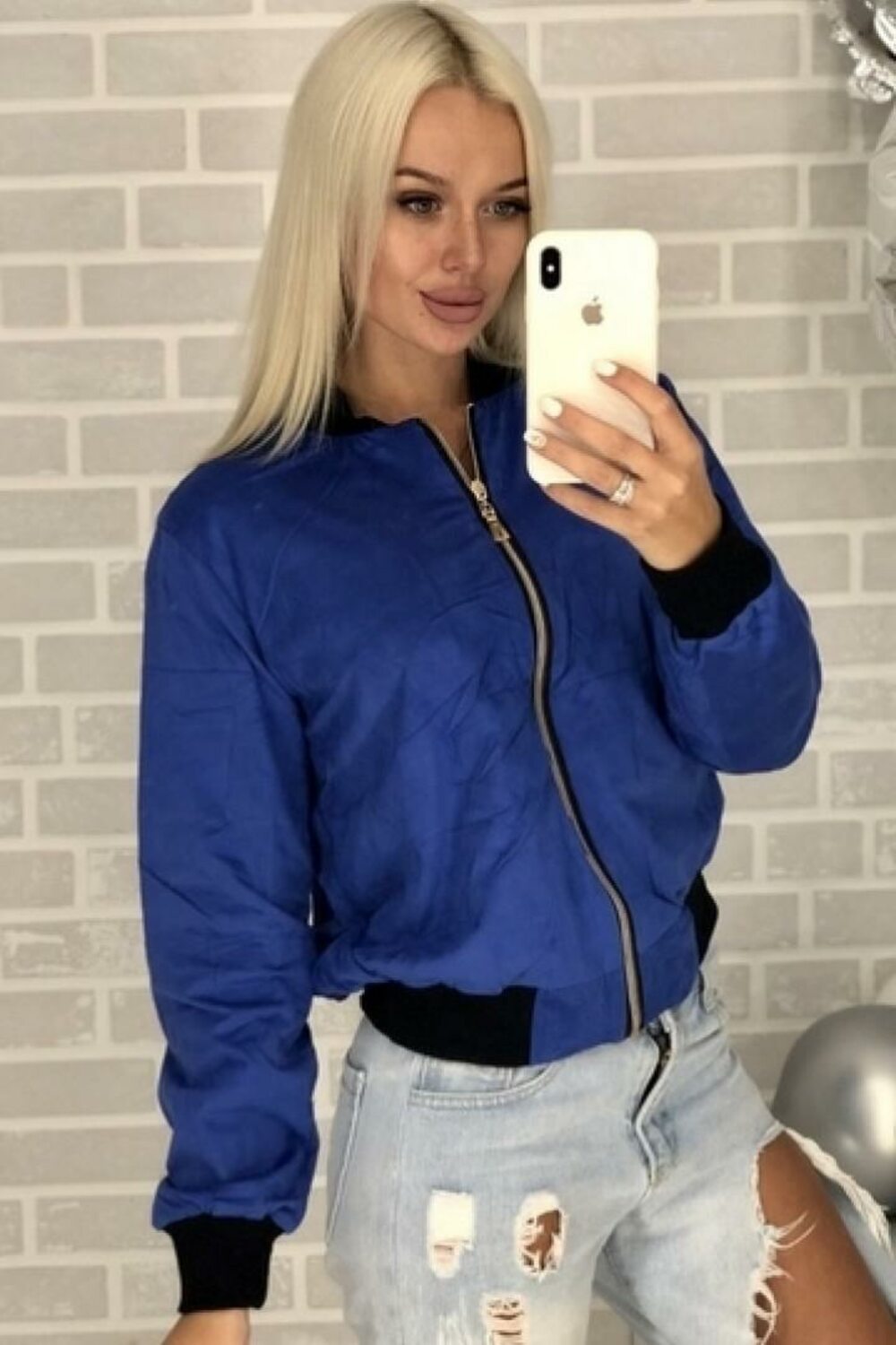 Жіночий бомбер синя замша