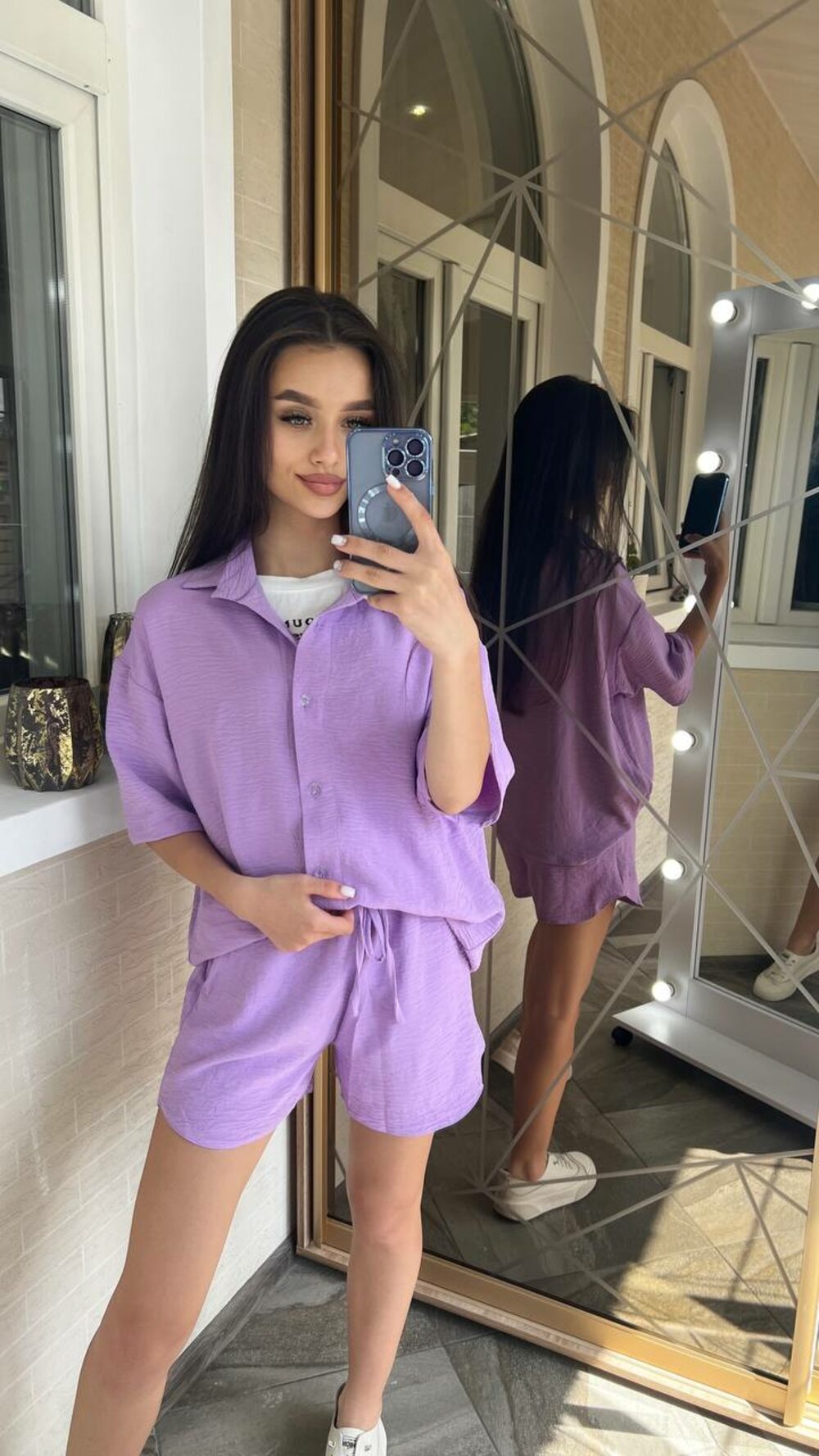 Лаванда костюм трійка з шортиками